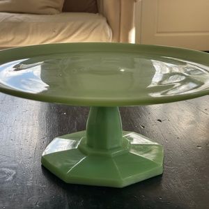 Cake Plate Pastry Tray Bakers Stand Plain & Simple Jade Jadeite Green Glass 11”